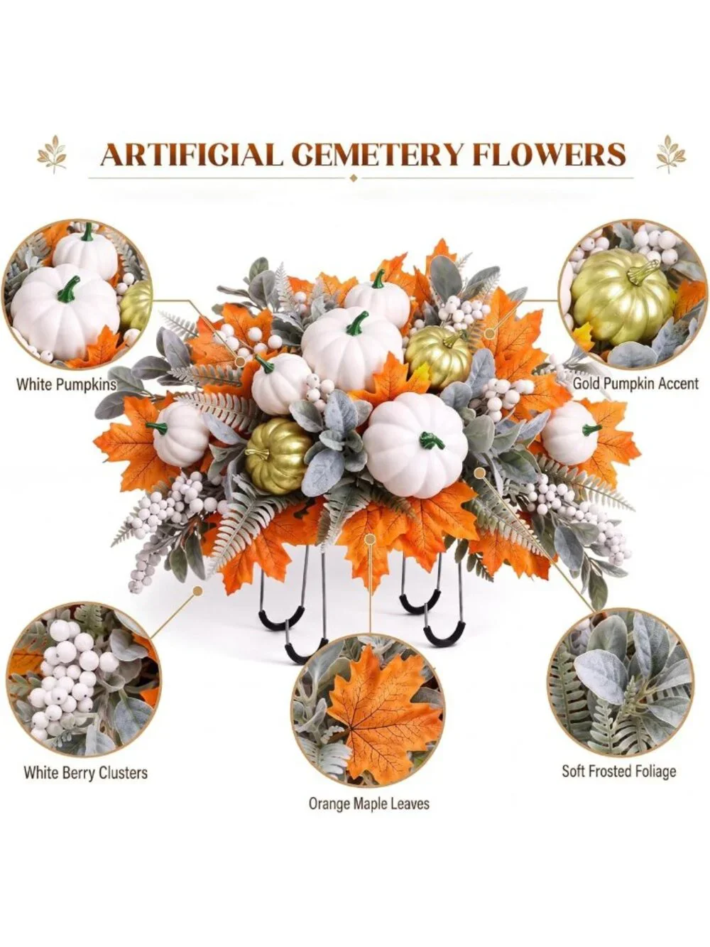 Autumn Floral Arrangement for Grave Decoration | Fall Pumpkins & Silk Flowers